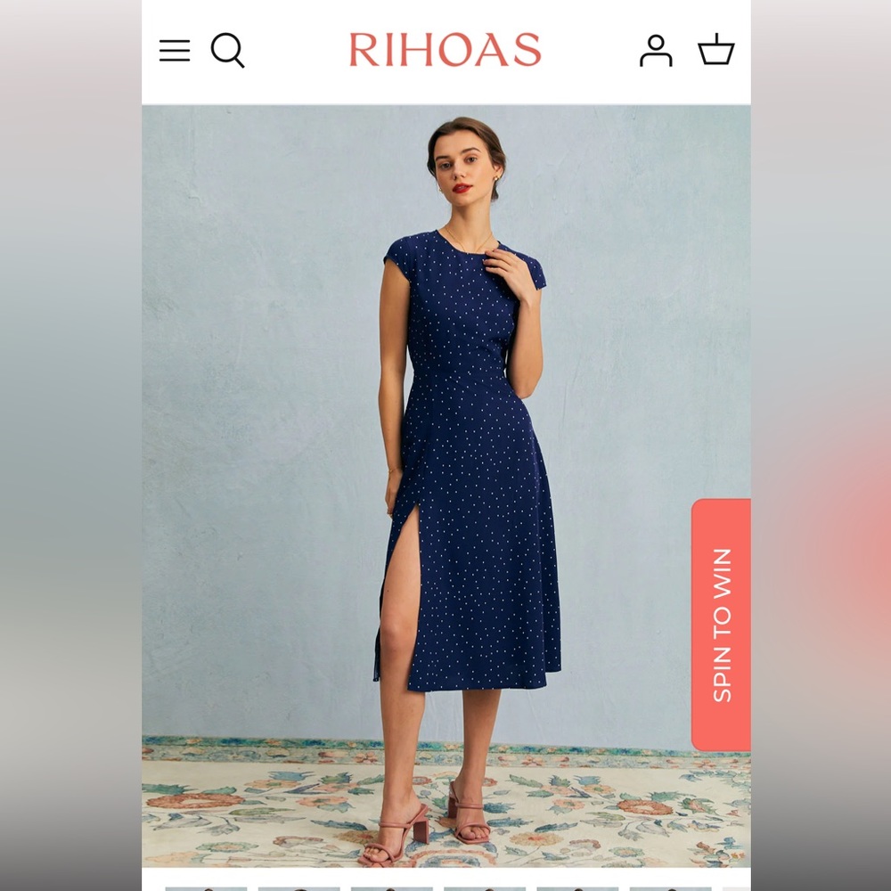 RIHOAS The Navy Round Neck Polka Dot Cutout Midi Dress
